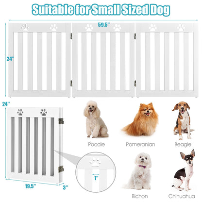 24 Inch Folding Wooden Freestanding Dog Gate with 360¬∞ Flexible Hinge for Pet