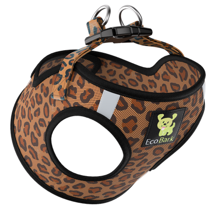 EcoBark Step In Dog Harness - XXXS to Small Breeds- Reflective Soft Mesh Harness for Teacup, Small Dogs and Puppies / Cheetah