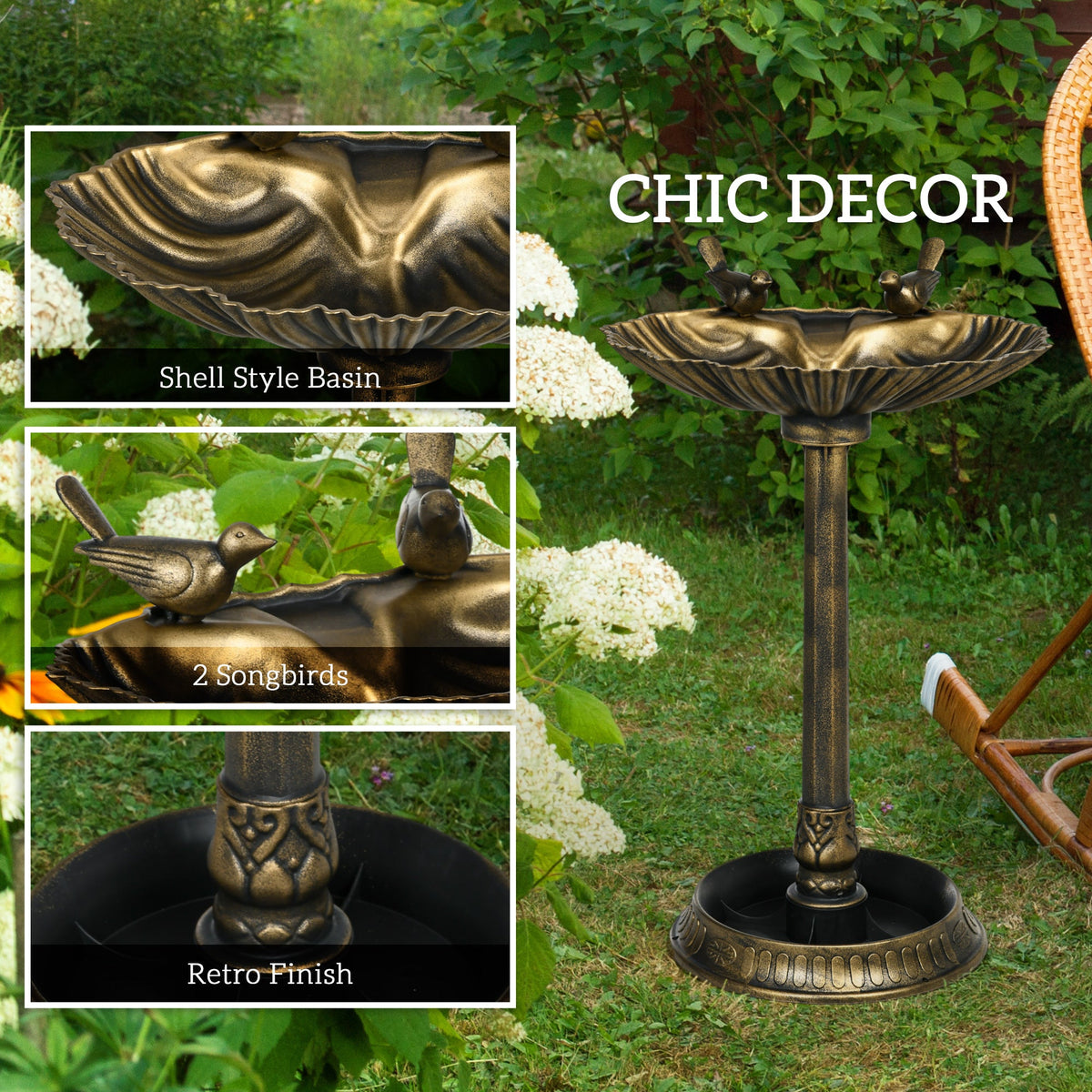 Resin Bird Bath Tall Shell Basin Planter 32 Inch