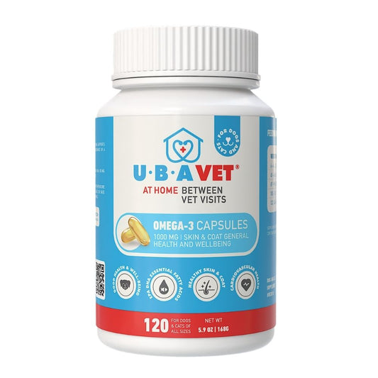 UBAVET Omega-3 Capsules 1000 mg – Skin, Coat & General Health Support for Dogs & Cats (120 ct)
