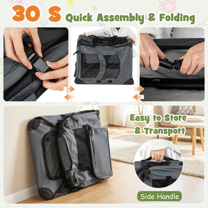Soft Collapsible Dog Crate with Mesh Windows and 3 Doors