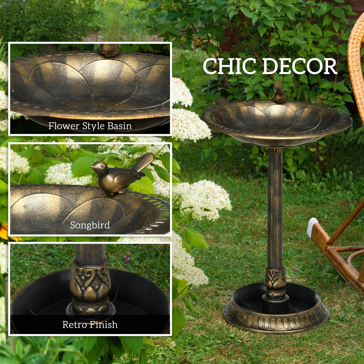 Resin Bird Bath Antique Bronze with Planter 28 Inch