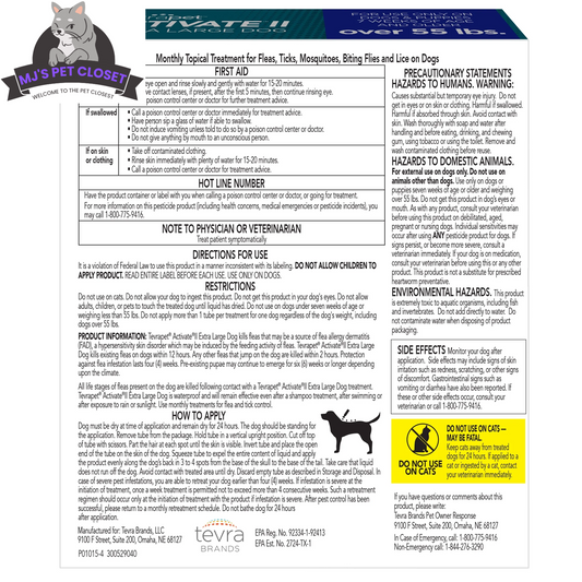 Protect Your Pup with Activate II Flea and Tick Prevention - Topical Drops for Extra Large Dogs (55+ lbs) - 4 Month Supply!