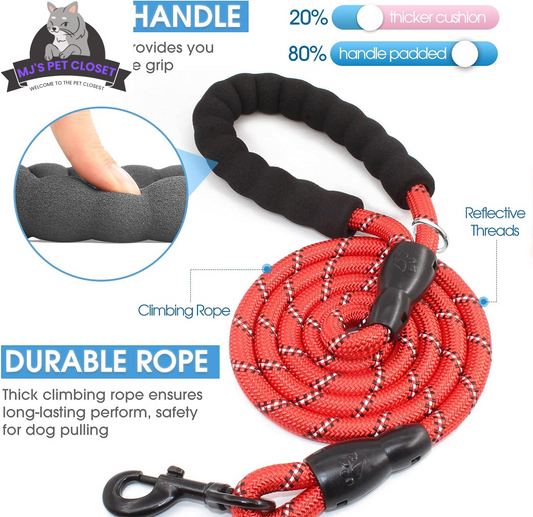2-Pack 5/6 FT Dog Leashes! Featuring comfy padded handles and reflective threads for safety, perfect for all dog sizes!