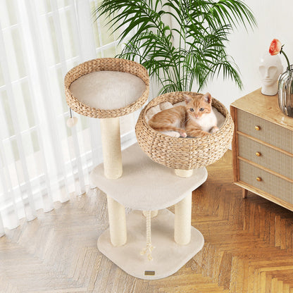 41 Inch Rattan Cat Tree with Napping Perch